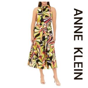 ANNE KLEIN Sleeveless Tie Neck Midi Dress, Size 6.